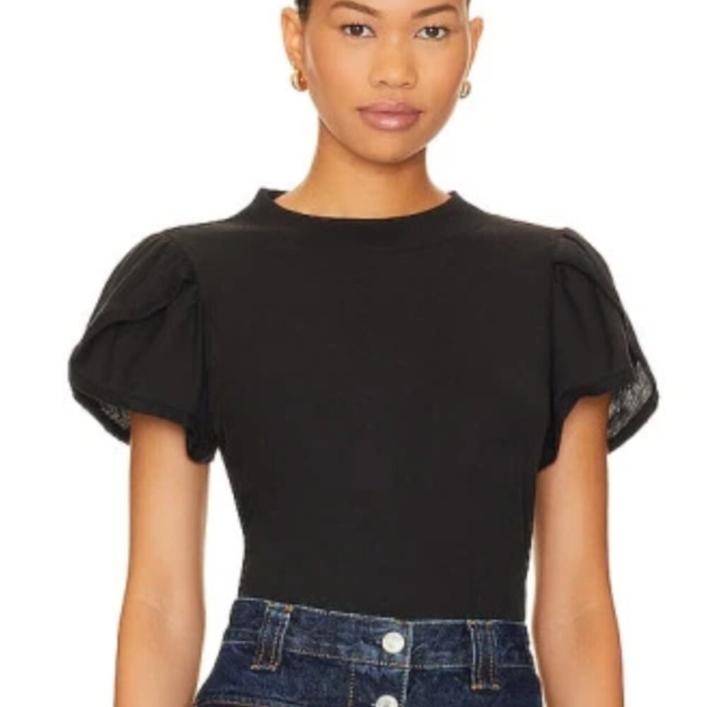 (Revolve) Nation LTD Kennedy Contrast Tulip Sleeve Top in Jet Black